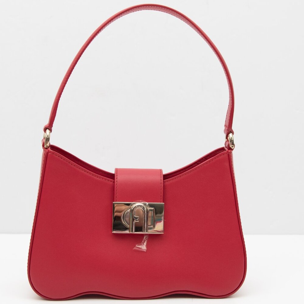 Furla 1927 Wave Shoulder Bag Leather Purse Gold Hardware Candy Red Like New